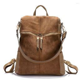 School Bags Vintage Brand Women Backpack Nubuck Leather PU Backpacks For Teenage Girls Large Capacity Shoulder 2023