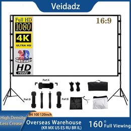 Projection Screens VEIDADZ Projector Screen With Stand Soft White Less Creases 60 84 100 120in With Carry Bag Foldable Double Tripod Screen Outdoor 231206