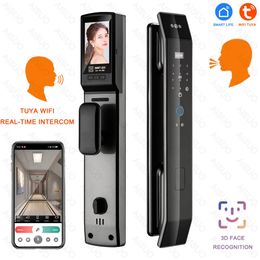 Smart Lock Tuya 3D Face Real-time Intercom Smart Door Lock Security Camera Intelligent Fingerprint Password Biometric Electronic Key Unlock 231206