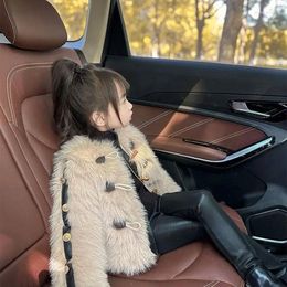 Jackets Children Clothing 2023 Autumn Winter Girls Fur Jacket Korean Version Little Girl Warm And Stylish Princess Baby