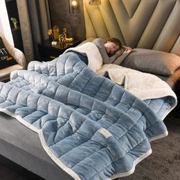 Blankets Thick Imitation Lamb Wool Blanket Winter Doublesided Threelayer Quilted Skinfriendly Cosy Warm Bed Cover 231207