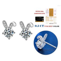 Waterproof Hypoallergenic Jewellery 925 Silver Rabbit Moissanite Earrings 0.5ct 5mm Round Cut Women