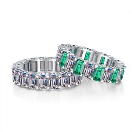 Emerald Cut Moissanite Wedding Band for Women Luxury 925 Silver 10.5 Carats Lab Grown Diamond Jewelry Eternity Rings