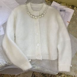 2023 White Pearl Beads Women's Cardigan Brand Same Style Women's Sweaters DH02