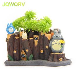 JQWORV Modern Cartoon Succulent Planter Pot Resin Creative Crafts Cute Totoro Flower Pot Home Decorations Vase mini Garden pots Y22066