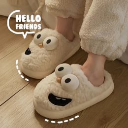 Slippers Indoor Slipper for Womens Unisex Winter Home Plush Man Shoes Slides Design Fun Big Eyes Cartoon Coupel Cotton 231206