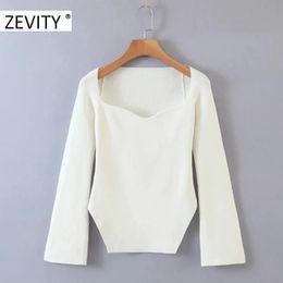 Women s Vests ZEVITY women sexy square collar solid knitting casual slim sweater female long sleeve side split pullover tops S385 231207