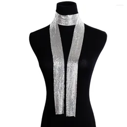 Pendant Necklaces Women Glitter Sparkle-Metal Sequins Neck Tie Scarf Party Evening Long Thin Skinny Shawls Neckerchief Necklace-Decor