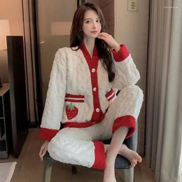 Women's Sleepwear Autumn Winter Kawaii Cartoon Pajama Sets Women Pyjamas Warm Flannel Long Girl Pijama Night Suits Homewear