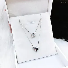 Pendants Fashion Two Layer Heart Crystal Pendant 925 Silver Necklace Womens Jewellery