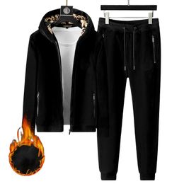 Casual Men's Tracksuit Double Sided Gold Velvet Casual Sports Suit Thickened Large Size Two-Piece Mens Wear