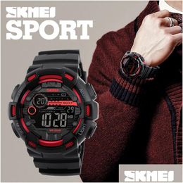 Relógios digitais Big Skmei Dial Display LED MTI Fuso Horário 5 Atm À Prova D 'Água Esporte Chrono Relógio Tático Homem 1243 Drop Delivery Gear DHSG6