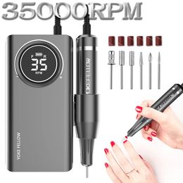 Nail Art Equipment 35000RPM Portable Electric Nail Drill Manicure Machine For Acrylic Gel Polish Nails Sander Rechargeable Nail Art Salon Equipment 231207