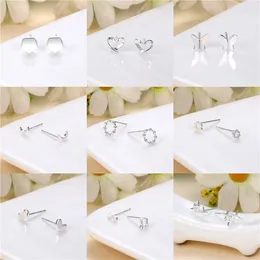 Stud Earrings White Copper Silver Needle Cute Mini Women's Heart Star Flower Daisy Jewellery For Women