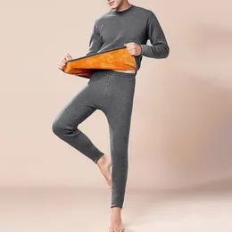 Men's Thermal Underwear Mens Winter Fleece Lined Long Johns Top Bottom Set Trousers Seamless Crew Neck Sleeved Pants
