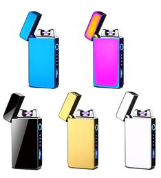 Electric Dual Arc Lighter USB Lighters Rechargable Windproof Flameless Plasma Lighters Smoking With LED Power Display Men Gifts