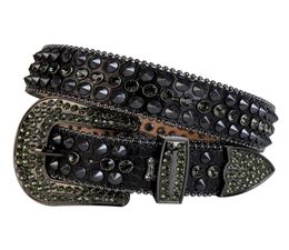 Western Cowboy Bling Black Diamond Crystal Rhinestones Belt Black Crocodile Leather Studded Spike Rivet Belt Removable Buckle for9467140