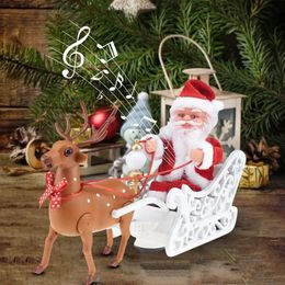 Christmas Decorations Santa Claus Doll Elk Sled Toy Universal Electric Car With Music Children Kids Christmas Electric Toy Doll Home Xmas Decor Gifts 231207