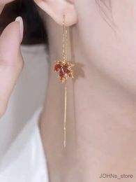Wedding Jewellery Sets Korea New Fashion Jewellery 14K Gold plated Orange Zircon Maple Leaf Pendant Earrings Necklace Elegant Women's Party Accessories R231207