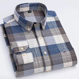 Men's Casual Shirts 2024 Plus Size 7XL Oxford Long Sleeve Pure Cotton Fashion Plaid Work Button-down Collar Social Shirt