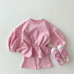 Clothing Sets Girls Clothes Spring Kids Lantern Sleeve Sweatshirt Flared Pants Two-piece Outfit Children Candy Colours Casual Suits