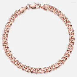 Link Bracelets Rose Gold Color 585 Curb Cuban Chain Womens Bracelet Men Jewelry 5mm 20cm GB415_8