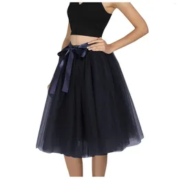 Skirts Fashion High Waist Summer Big Size Long Skirt Female Vintage Korean Mesh Bowknot Design Elegant A-Line Chic Dresses