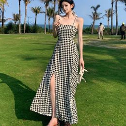 Casual Dresses Sleeveless Long Dress Women Summer Sundress Classic Plaid Elegant Holiday Gentle Temper Feminino Vestidos Female Clothing