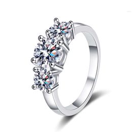 Lustre Hot Selling White Gold Plated 925 Sterling Silver 3-stone Trilogy Design Round Cut Moissanite Ring for Women