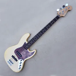 4 Strings Light Yellow Electric Bass Guitar with 20 Frets Rosewood Freboard Customizable