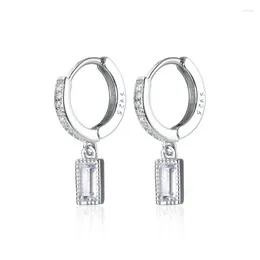 Hoop Earrings 925 Sterling Silver Rectangular Pendant For Women Trendy Tassel Earring Jewellery Prevent Allergy Party Accessories Gift