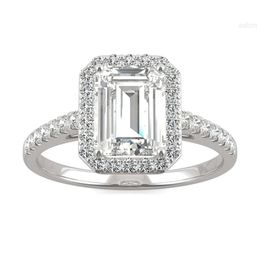 Medboo Jewellery Moissanite Gold Ring 1.75ct Emerald Cut Diamond Engagement 14k Pure Halo