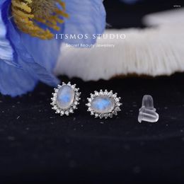 Stud Earrings ITSMOS Natural Moonstone CZ Blue Moonlight Gemstone S925 Silver Studs For Women Romantic Luxury Jewellery Gift