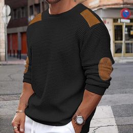 Men's Sweaters Men Patchwork Suede Knit Sweater Slim Fit Long Sleeve O-neck Knitwear Spring Autumn Fashion Knitted Pullover Tops Streetwear