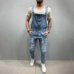 Men's Pants Mens Overall Jeans Button Pocket Jumpsuit Streetwear Distressed Suspender Cargo Trousers For Men Y2k Male