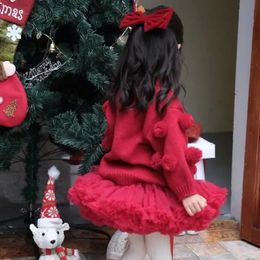 Sets Baby Girl Princess Sweater Ball Solid Tutu Skirt Autumn Winter Child Knitted Pullover Top Christmas Mesh Skirt Baby Cothes 1-8Y 231130