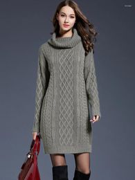 Women's Sweaters 2023 Autumn Winter European And American Oversized Women Knitwear Dress Long High Neck Slim Solid Pullover Sweater Dresses