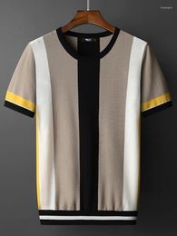 Men's T Shirts 2023 British Style Summer Leisure Men Short Sleeve Knitting T-shirts Male Slim Fit Stripe Knit Tops Q13