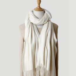 Cashmere scarf, autumn and winter, solid color, warm and thick tassel, water ripple wool cape