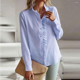 Women's Blouses Women Shirt Striped Shirts Ruffle Patchwork Single-breasted Long Sleeve Mid Length Lady Office Commuter Top Female Blusas