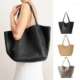 Evening Bags Brand Designer Soft Leather Tote Bag With Outside Pockets Women Large Capacity Handbag Black Retro Causal Bucket Shoulder
