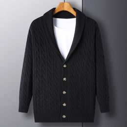 Men's Sweaters 2023 Knitted Cardigan Collar Thick Wool Texture Thickened Warm Button Unique Tops 231206