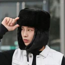 Berets Men Autumn Winter Hat Ultra-Thick Solid Colour Windproof Cold Weather Prevention Faux Fur Cap Headwear