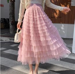 Skirts Elegant Puffy Cake Long Mesh Skirt Elastic Waist Gauze Tulle For Autumn QT1989