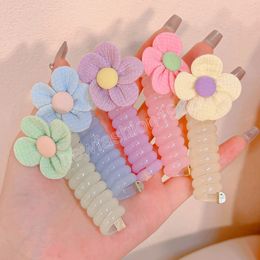 Children Elastic Telephone Line Hair Ring Flower Hair Rope Rubber Straight Hair Bands Plastic Hair Ties High Ponytail Holder