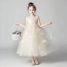 Girl Dresses Champagne Christmas Party Dress Clothes Wedding Gown Kids Flower Girls Tutu Teenager Children Formal Wear