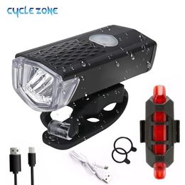 Bike Lights USB Rechargeable Light Set Front with Taillight Easy to Instal 3 Modes Bicycle Accessories for the Road MTB 231206