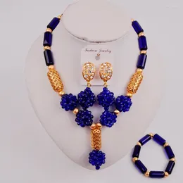 Necklace Earrings Set Latest Royal Blue African Nigerian Traditional Wedding Beads Jewellery For Women ZQ3-04