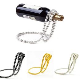 Storage Boxes Bins Creative Pearl Necklace Wine Rack Luxury Magic Metal Resin Hanging Suspension Wine Bottle Holder Rack Home Desktop Decoration 231207