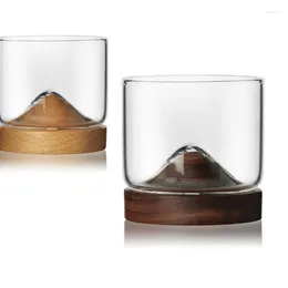 Wine Glasses Mountain Whiskey Glass With Wooden Base Creative Beer Water Tea Cup Set Kitchen Bar Drinkware